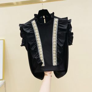 Diseño de lujo Verano Mujer Sin mangas Rebordear Ruffles Camisa Femenina Camisas Blusa Tops A3635 210428