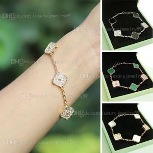 Diseñador de lujo 4/Clover Charm Bracelet Bracelet Chain Gold Onyx Shell Mujeres y niñas Wedding Mother's Day Jewelry Gifts for Women-A Womens