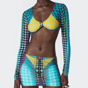 Diseñador de lujo Bikinis Traje de baño Color de contraste Trajes de baño de verano Traje de baño de lunares Traje de baño de moda para mujer Traje de baño de manga larga