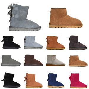Botas de diseñador de lujo, zapatos de mujer, botas de nieve cortas tobilleras clásicas, lazo, negro, gris, castaño, marrón, azul marino, Beige, caqui, GAI, botines para mujer