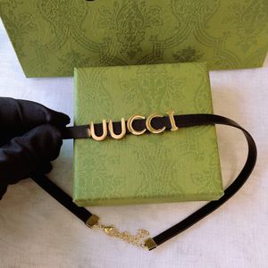 Colliers avec pendentif double lettre de marque de luxe, chaîne ras du cou en cuir plaqué or, collier pull de haute qualité pour femmes, accessoires de bijoux de fête de mariage