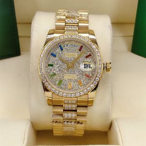 Designer de luxe Classic Fashion Automatic Watch le milieu incrusté avec une taille de diamant colorée 36 mm verre sapphire un cadeau de Noël préféré des dames