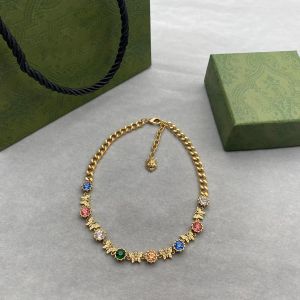 Collier de luxe en cristal coloré tête de Lion pour femmes, chaînes en or 14 carats, bijoux cadeaux de fête de noël