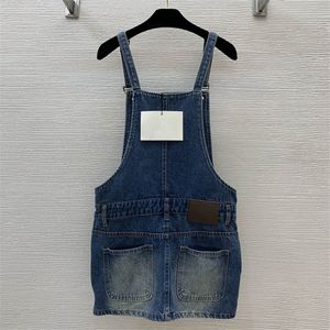 Diseñador de lujo Falda vaquera Mameluco Mujer Mono Letras Azul Jean Mamelucos Gran bolsillo Playsuit Falda Monos