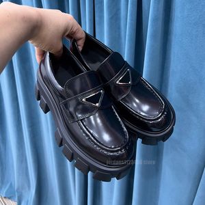 Luxury designer dress shoes loafers women monolith triangle logo black white leather increase platform shoe sneakers patent matte social flat trainers
