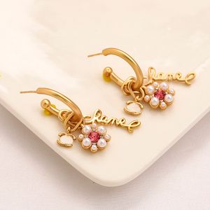 Luxe Designer Fleur Motif Charme Boucles D'oreilles De Haute Qualité Plaqué Or 18K Plaqué Or 18K Boucle D'oreille Incrusté Cristal Perle Eardrop Femmes Bijoux De Mariage Cadeau