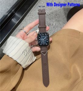 Bracelet de montre en cuir de luxe P pour Apple Watch Band 49mm 44mm 38MM 40MM 41MM 45MM Plaque signalétique triangulaire Designers iWatch 9 8 1 2 3 4 5 6 7 S1 S2 S3 S4 S5 S6 S7 S8 SE Sangles