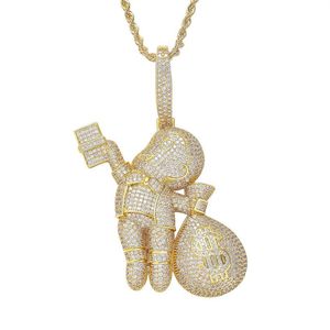 Collier de créateur de luxe Iced Out Pendant Bling Diamond Money Sac Charms Hip Hop Bijoux Mens Gold Chain Big Pendants Fashion Stat311Z