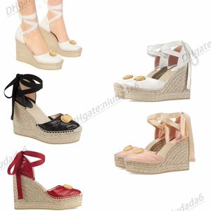 Sandale de luxe de luxe pour femmes Pantoufle d'espadrille décontractée avec cravate en cuir pour hommes chaussures classiques plate-forme coulissante épaisse sandale à talons hauts