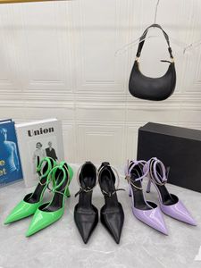 Designer de luxe sexy les talons hauts pointues sandales féminines anneau en métal brevet cuir multicolore single chaussures