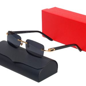Gafas de sol de diseñador de lujo Men Rimless Carti Fashion Fier Eyeglases Lunette Big Square Uv400 Gold Frame Show con cajas Gafas de sol rectangulares de madera