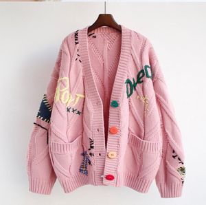 Pulls de créateurs de luxe Veste Pulls pour femmes Hiver Printemps Couleur Rose Cardigan Lâche Cachemire Mélange Mode Haute Qualité Tricoté Contraste Pulls Manteaux