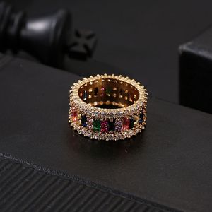 Bague de mariage pour femmes et hommes, plaqué or 6-9, anneaux d'amour arc-en-ciel, Micro pavé, 7 couleurs, bijoux de fleurs, cadeau de Couple