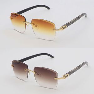 Gafas de sol para hombre sin montura con lentes de corte de diamante de lujo para mujer Diseñador Cuadrado grande Marcos de cuerno de búfalo veteados negros originales para decoración C Gafas de sol Tamaño 58 mm