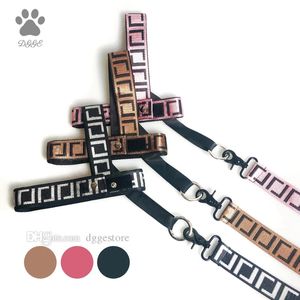 Ensemble de harnais et laisses de luxe pour chien Easy Walk No Pull Dog Harnais Designer Collier pour animal de compagnie Motif de lettre classique Laisse pour petits, moyens et grands chiens à dégagement rapide B95