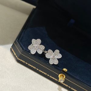 S925 Sterling Silver Crystal Four Leaf Clover Stud Earrings - Luxury Designer Frivole-Inspired Jewelry for Women with Gift Box