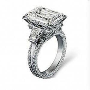 Luxe 925 Sterling Silver Tour Eiffel Pave réglage 408PCS CZ Big 8CT diamant carré pierres précieuses anneaux bijoux bagues de mariage bague pour femmes