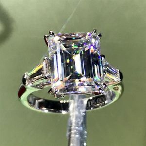 Luxe Emerald Cut 4ct Lab Diamond Ring 100% Origineel 925 Sterling Zilver Engagement Wedding Band Ringen Voor Vrouwen Bruids Jewelry226f