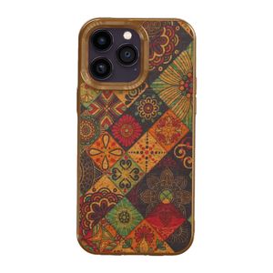 Coque de téléphone Vogue de luxe style ethnique placage pour iPhone 14 13 12 Pro Max durable mince élégant pleine protection souple pare-chocs fleur impression bois couverture arrière antichoc