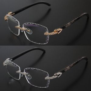 Lunettes de luxe Moissanite Diamond Set Rimles Designer Lunettes Femmes Vintage Hommes Original Blanc À L'intérieur Noir Corne De Buffle Sans Monture Optique Diamant Coupe Lentille