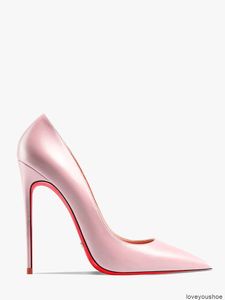 Diseñador de moda de lujo, fondos rojos, punta puntiaguda sexy, suela roja, tacones altos de tacón fino puntiagudo para mujeres en color caramelo, temperamento versátil de 12 cm, hada linda sexy rosa