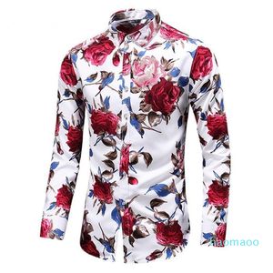 Luxe-Mode Floral Hommes Chemises Plus La Taille Fleur Imprimer Casual Camisas Masculina Noir Blanc Rouge Bleu Mâle Col Rabattu Chemise Blouse