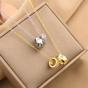 Moda de lujo para hombre, collar, joyería de diseñador, fiesta, plata esterlina, anillos dobles, colgante de diamante, collares de oro rosa para mujer, vestido de lujo, cadena larga, regalo de joyería