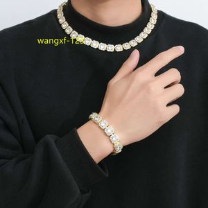 Luxury Fashion Princess Cut Tennis Gold White Greed Out Hip Hop Jewelry Brass 13 mm Moissanite Cuba Link Chains for Men