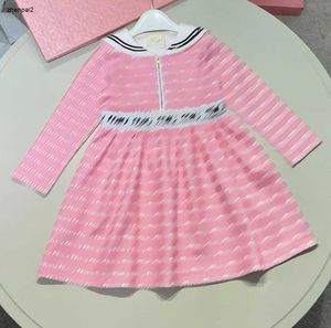 Robe de luxe pour filles, design à col bleu marine, robes pour enfants, taille 110-160, lettre rayée, jupe de créateur pour bébé, redingote pour tout-petits Dec10