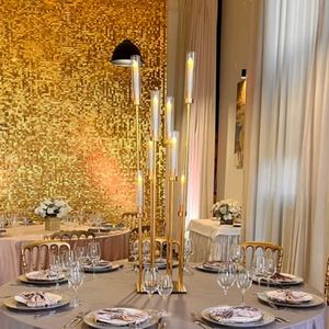 Fondo acrílico dorado de lujo para eventos, decoración de bodas, con luz LED tipo vela para bodas usados