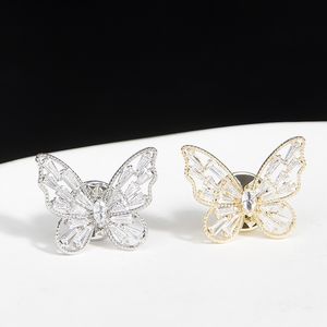 Broches papillon plaqué or de luxe pour femmes Zircon Badge fixe vêtements accessoires bijoux gouttière broche cadeau