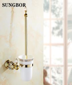 Luxury Golden European Style Brass Crystal Toilet Brush Holdergold Pared Toilet Brouss de salle de bain Produits de salle de bain accessoires Y204165241