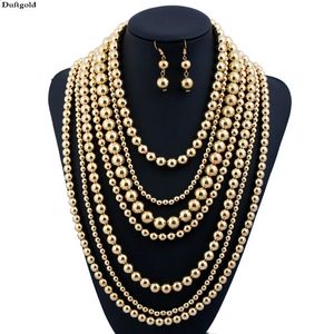 Hyperbole de luxe multicouche perle perlée corps chaîne collier boucle d'oreille ensembles de bijoux pour les femmes mode colliers de mariage ensembles 240118