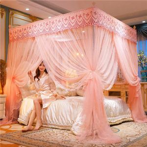 Tente de moustique de dentelle de luxe avec support en acier inoxydable moustiquaire princesse carrée pour lit reine roi tente de lit à baldaquin 240320