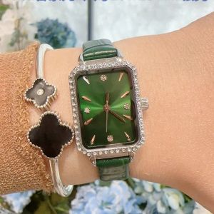 Relojes de lujo para mujer Correa de cuero de primeras marcas Relojes de pulsera para mujer Esfera rectangular Diamante Reloj de diseñador de moda para mujer Día de la madre Regalo de cumpleaños de Navidad