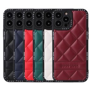 Lambskin 6D Rhombic Leather Business Slim Cases Antideslizante Full Camera Lens Proction Soft Grip Soft TPU Funda protectora a prueba de golpes para iPhone 14 13 12 11 Pro Max