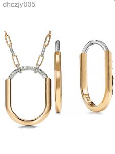 Bloqueo de lujo u collar pulsera pendiente anillo y conjunto diseñador para mujeres con diamantes moda oro rosa titanio acero joyería nunca se desvanece regalo de boda E2C5