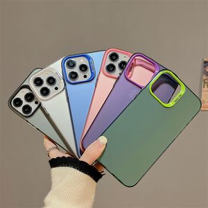 Luxe Mat Placage Pare-chocs Mat Couleur Double Face Argent Plaqué Bouton Simple Gel Antichoc Armure Étuis De Protection Pour iPhone 15 14 13 12 11 Pro Max