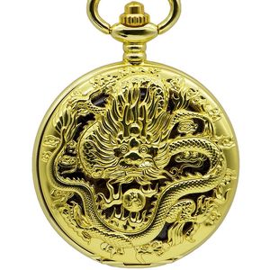 Luxe Mécanique Montre De Poche Dragon Laser Gravé Horloge Animal Collier Remontage À La Main Hommes Bronze Fob Montres PJX1381 T200502