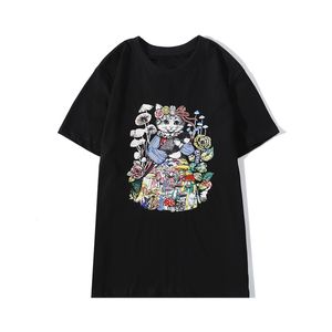 Hombres de lujo diseñador camiseta moda gato impresión manga corta alta calidad negro blanco camiseta tamaño s-xxl
