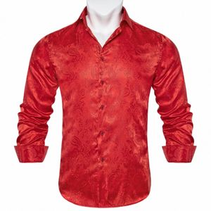 Camisas de manga LG de lujo para hombres Fi Red Paisley Slim Fit Seda Masculina Social Busin Wedding Party Tuxedo Shirt Hombres Ropa h7Hy #