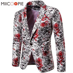 Chaqueta de traje de lujo para hombre, chaqueta Floral para hombre, vestido de noche con estampado de rosas, chaqueta informal para hombre, chaqueta ajustada de un solo botón