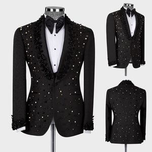 Luxe hommes smokings sur mesure 2 pièces un bouton perles de cristal costumes de mariage formel affaires bal fête sur mesure