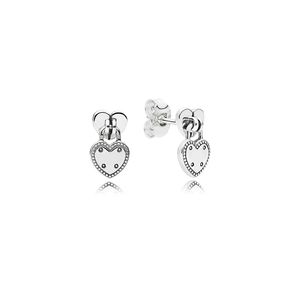 Pendientes colgantes de corazones de plata esterlina 925 Caja original para Pandora Pendientes de candado en forma de corazón Mujeres Joyas de lujo Conjuntos de aretes