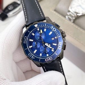 Relojes de lujo para hombre Luminoso de dos colores Cronómetro resistente al agua de 30 metros Diseñador de primeras marcas Reloj para hombre Correa de cuero 43 mm para hombres Regalo de Navidad Regalo del día de San Valentín