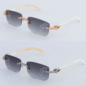 Gafas de sol de lujo Moissanite Diamond sin montura para mujer 8200757 Original blanco genuino cuerno natural hombres lentes gafas grandes tamaño para hombre 58-18-140 mm