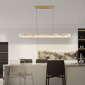 Luxury Natural Marble Long Strip Pendant Light Natural Stone Home Dining Table à manger suspendue Décoration de la lampe Bar Forme LED Chandeliers