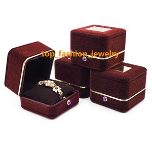 Boîte-cadeau de luxe en cuir PU pour collier et bague, étui rigide imprimé, boîtes à bijoux de mariage avec insert en diamant bon marché