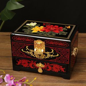 Pingyao – boîte de maquillage chinoise rétro de luxe, bague, collier, bijoux multicouches, boîte haut de gamme en bois, stockage de bijoux de mariage pour mariée, 2787
