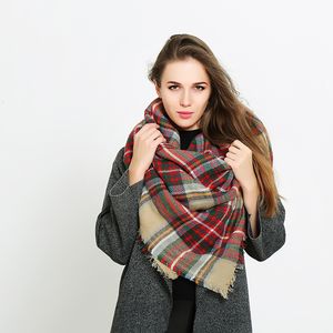 Lujo- Bufandas de tela escocesa Fashional Grid Tassel Wrap Oversized Check Shad Tartan Cashmere Bufanda Invierno Cuello Cuello Cuello Mantas